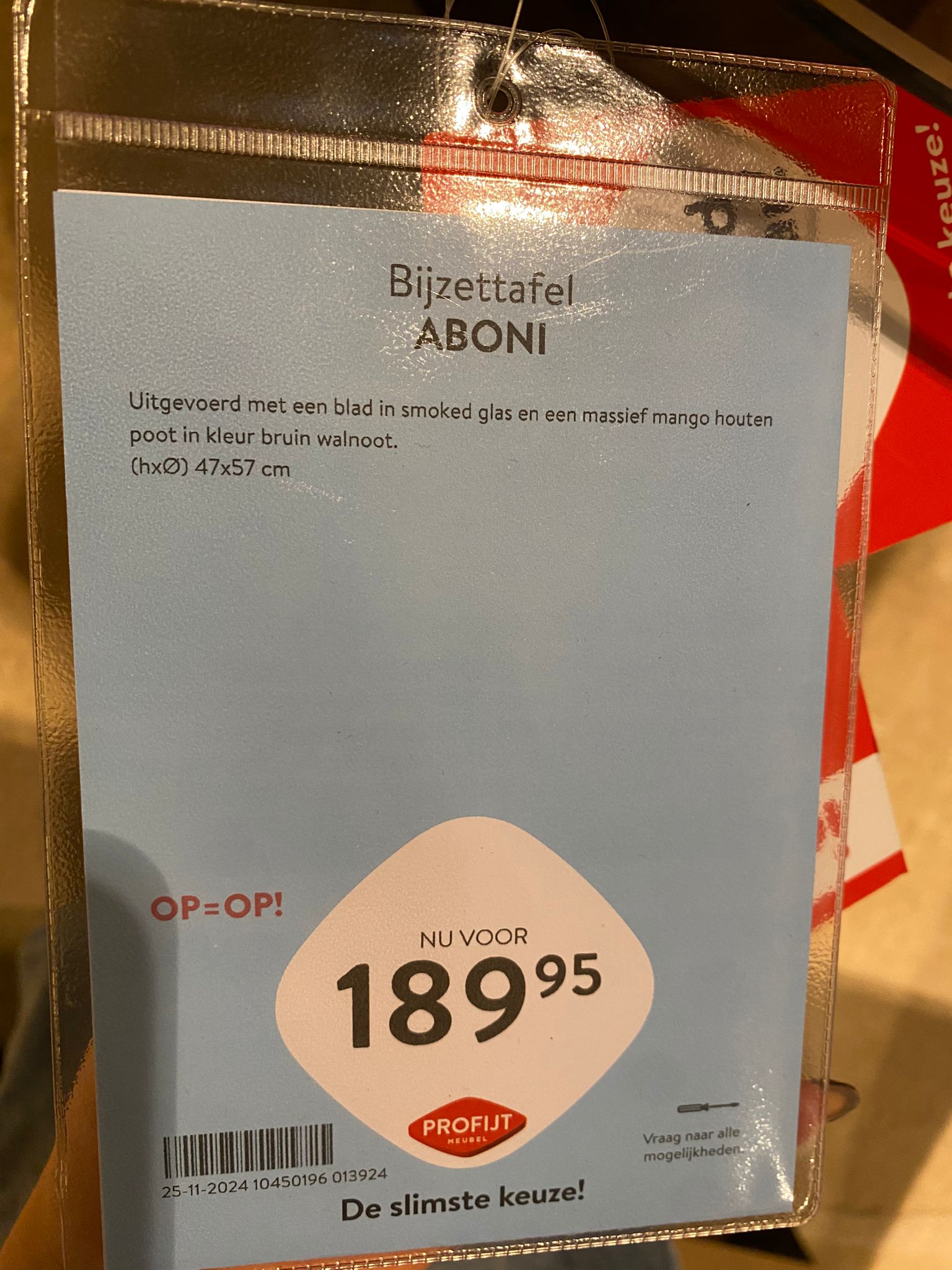 Aboni bijzettafel ø57xh47cm blad smoked glas